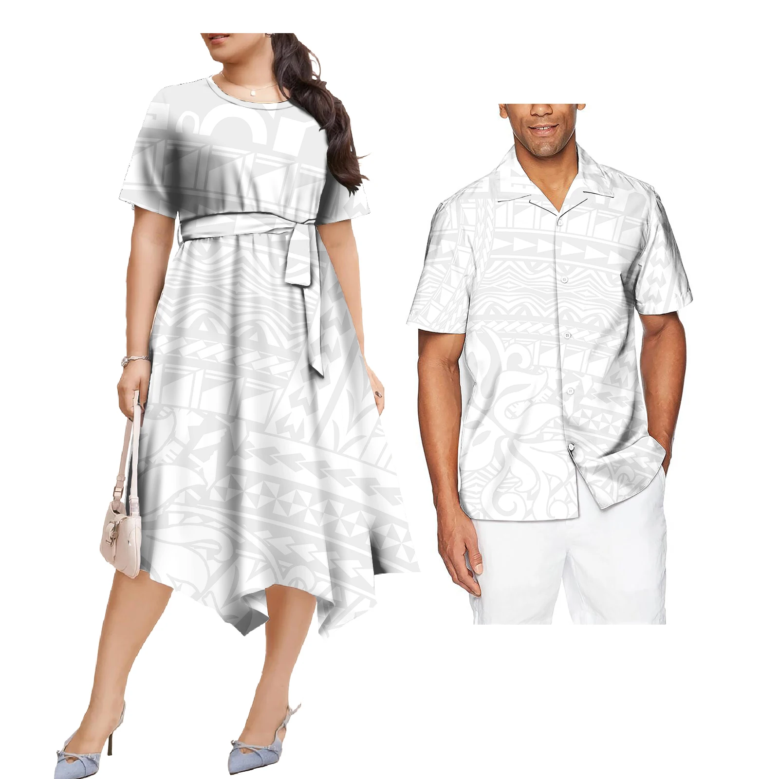 Couple Samoa Clothes Polynesian Tribal Design Casual Women Dress And Men Shirts Elegant Match Clothes