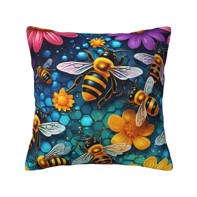 Honey Bees Throw Pillow Case 66*66cm Decorative Cushion Cover Velvet Polyester Pillowcase Double-sided Printing