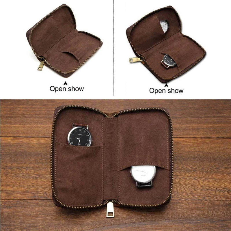 Bolsa portátil cuero caballo con ranuras para reloj, bolsa almacenamiento, organizador Estuche Viaje para