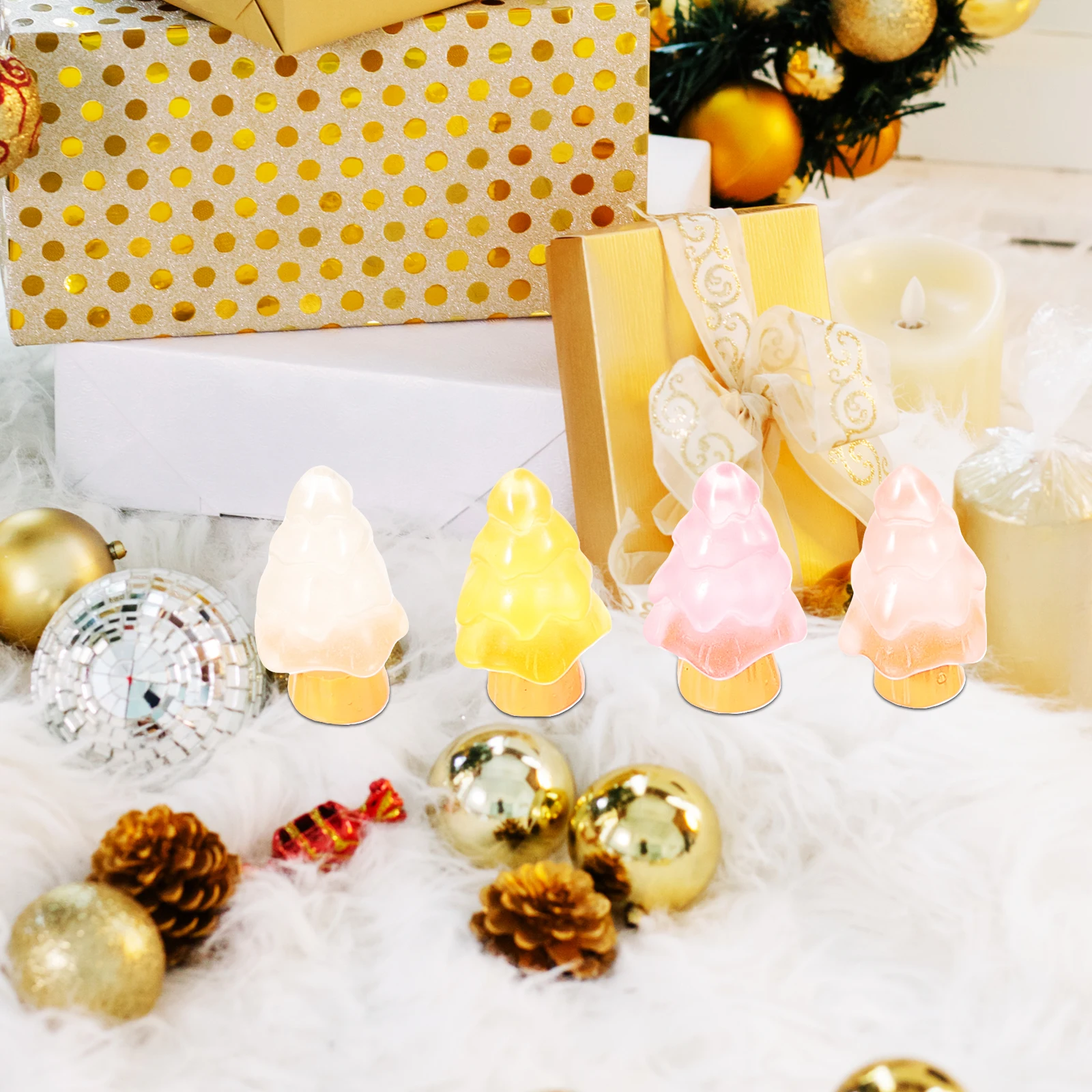 

16pcs Night Glow Christmas Tree Snow Scene Mini Decor Accessories Desktop naments R om Color Resin Xmas Trees Mantel Fireplace