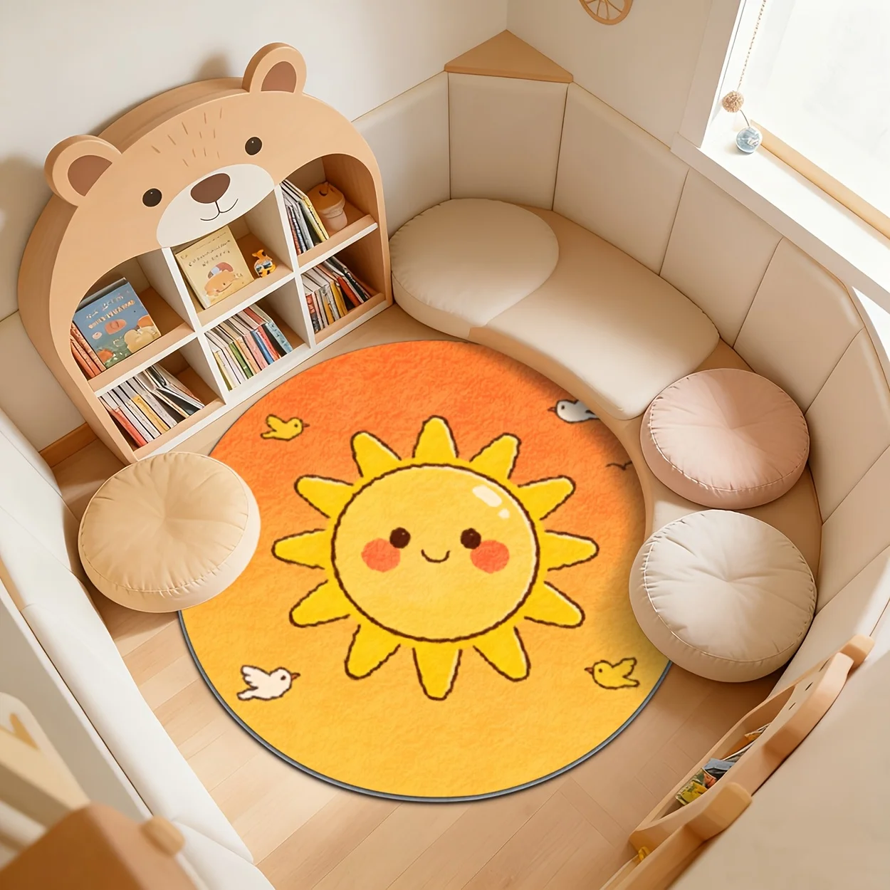 

Kids Round Sun Rug Yellow Playroom Mat Nursery Decor Cute Baby Carpet Soft Area Rug for Toddler Kids Room