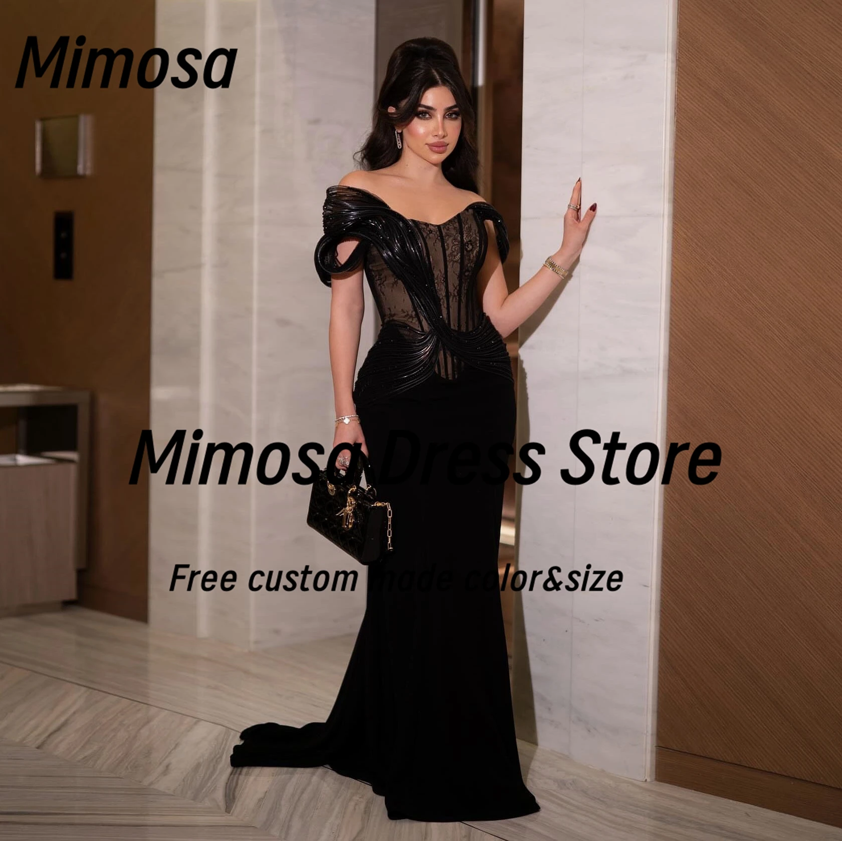 

Черные платья для выпускного вечера Mimosa с рюшами и открытыми плечами Vestidos De Fiesta Elegantes Саудовские женские вечерние платья по индивидуальному заказу