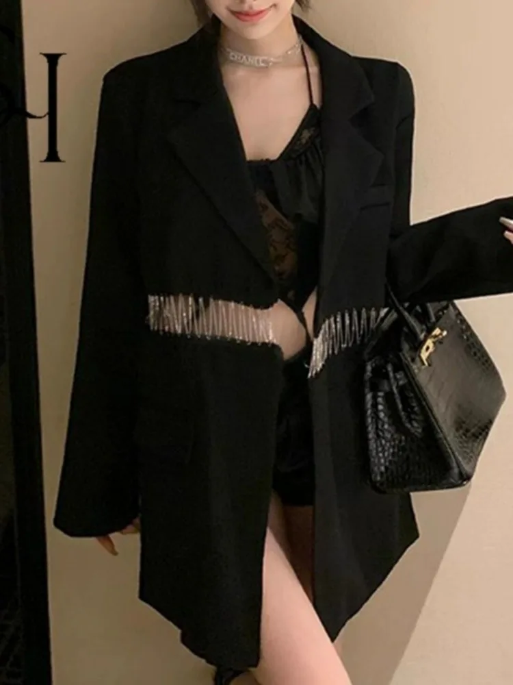 

Субкультурные модные куртки с открытой талией, 2022, пиджаки, новое черное пальто, женские винтажные повседневные японские топы Y2k, Mujer