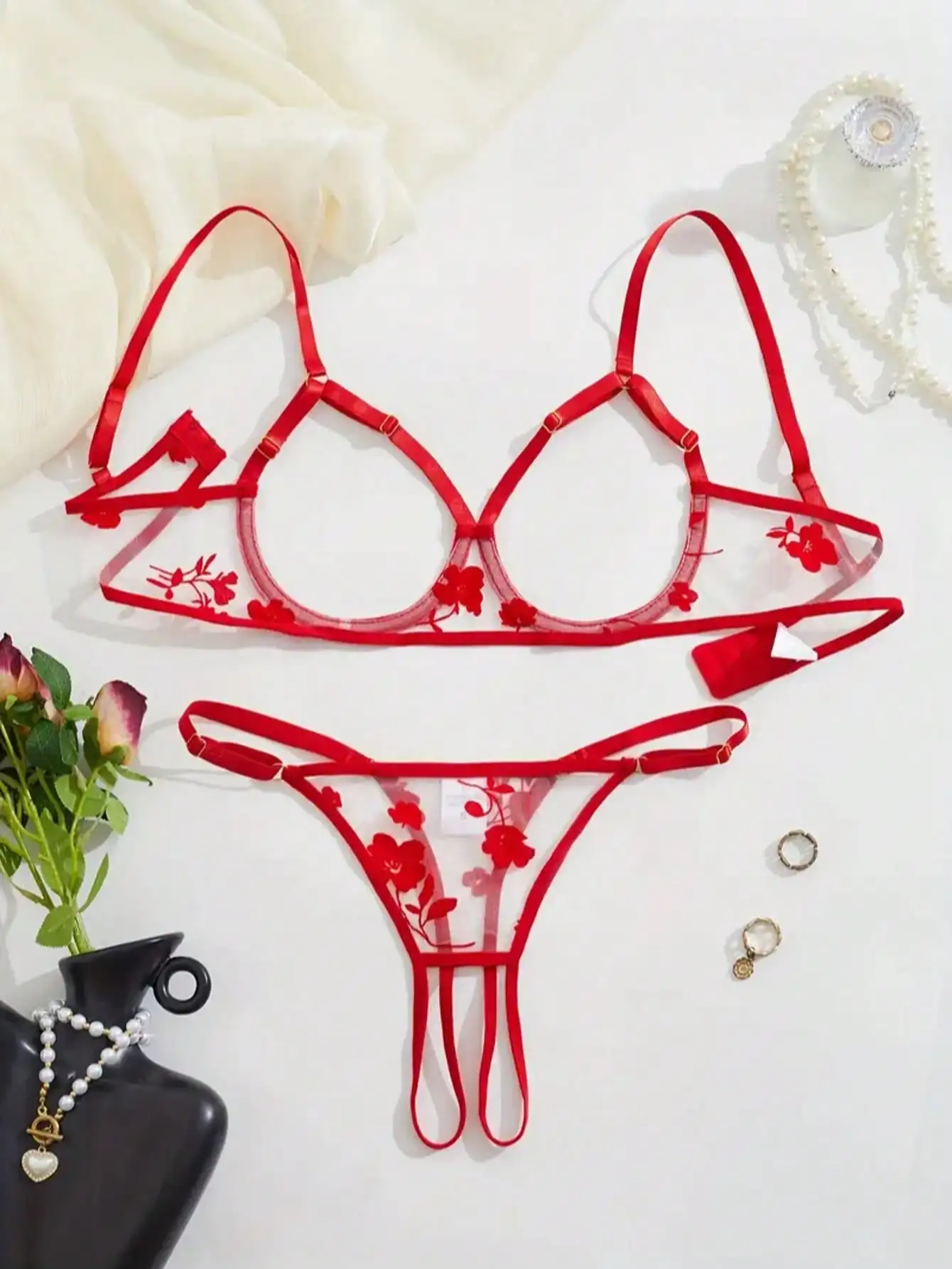 

2-компонентное прозрачное сексуальное нижнее белье с горячей марлевой вышивкой