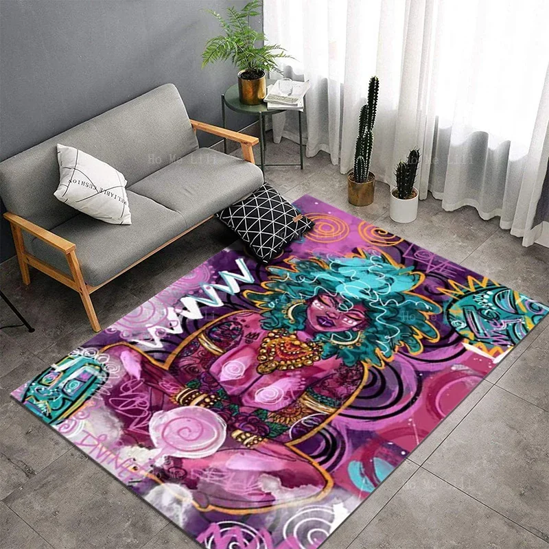 The Goddess Of Love Is Divine Feminine In Her Pink Frequency Non Slip Flannel Floor Rugs By Ho Me Lili