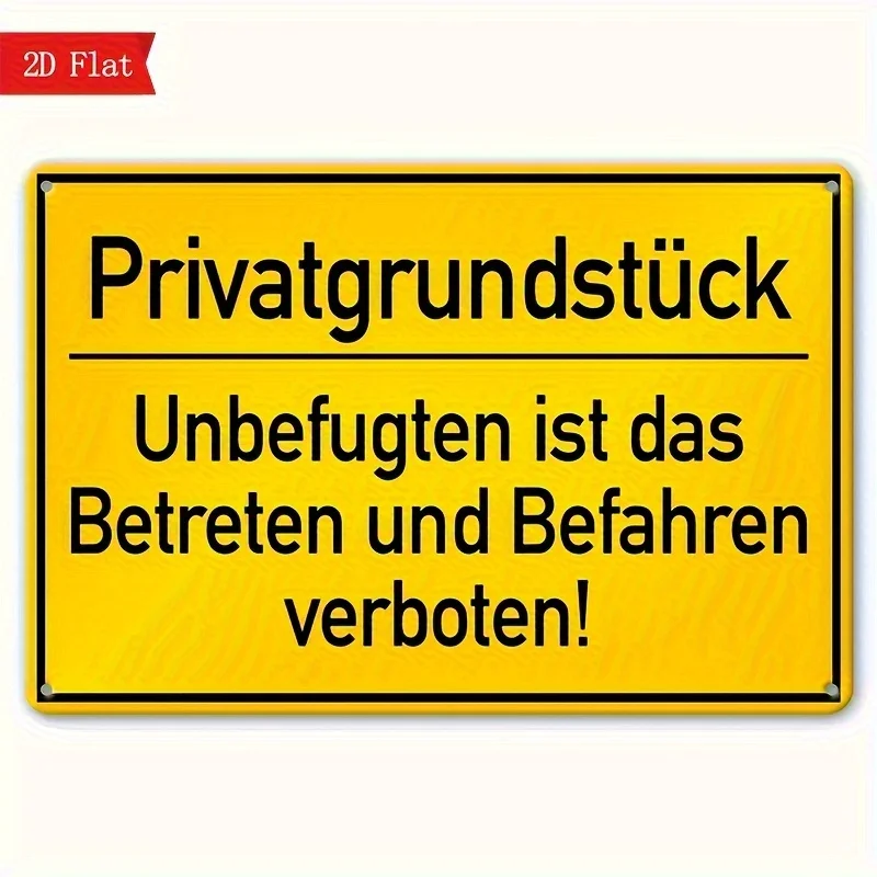 German Private Property Sign - Metal No Trespassing Warning Decoration with 