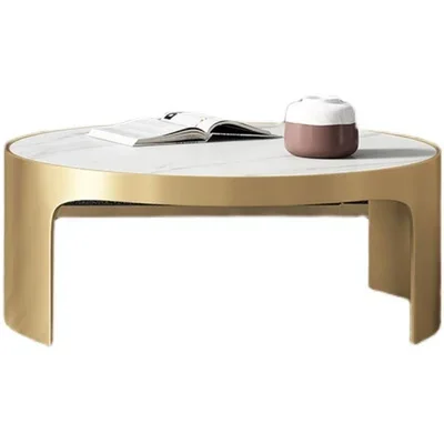 Italian marble coffee table round combination light luxury modern small apartment stainless steel gold image 3