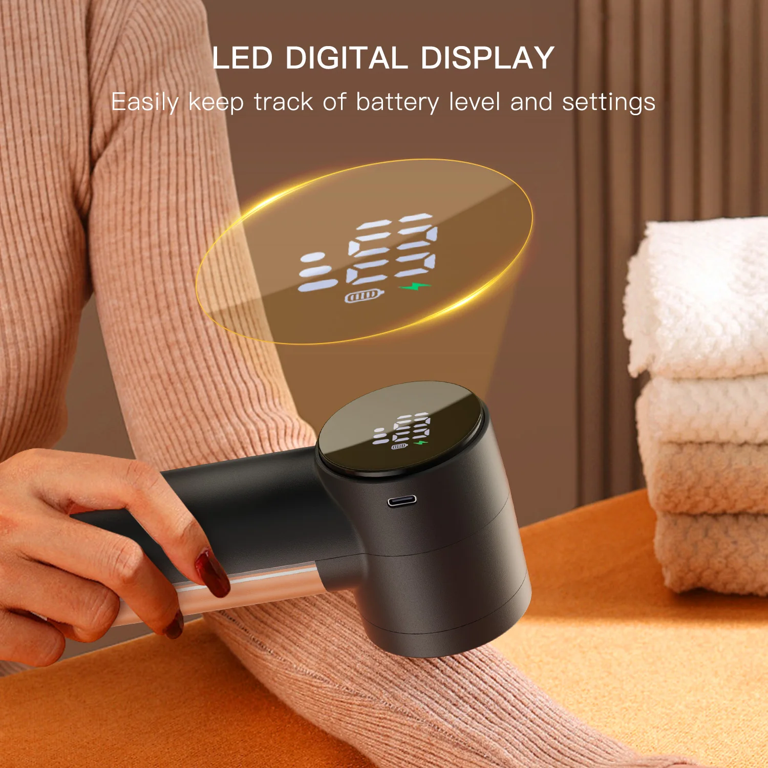 ماكينة حلاقة للنسيج ماكينة حلاقة الوبر القابلة لإعادة الشحن مع شاشة ديجيتال 3 سرعات ماكينة حلاقة كهربائية محمولة مزيل الوبر للملابس #4