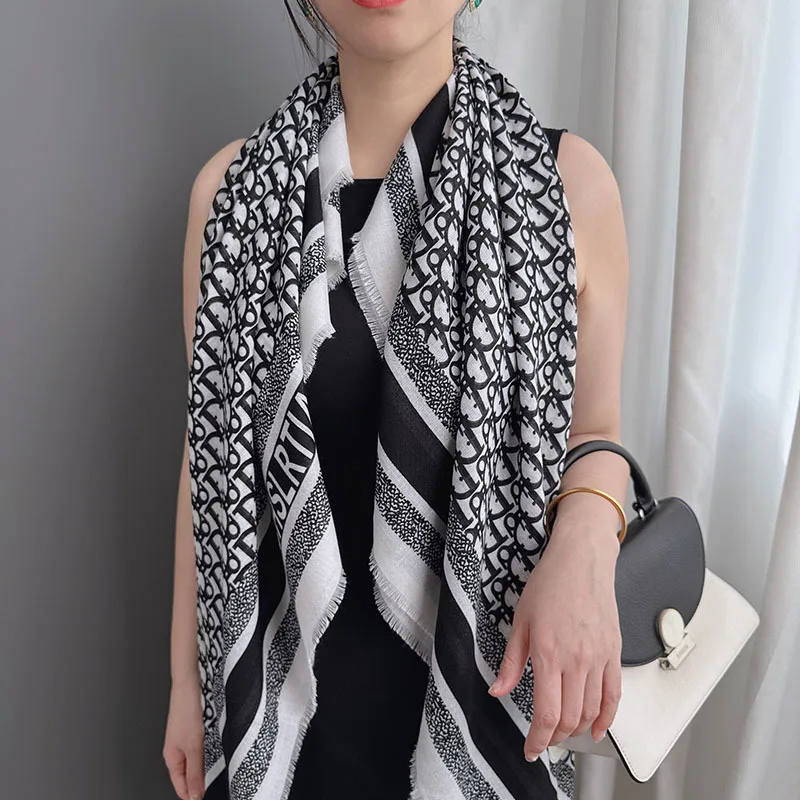 

Letter tassel square scarf, cotton-linen blend, women's casual unisex style scarf, autumn and winter style, elegant decorative