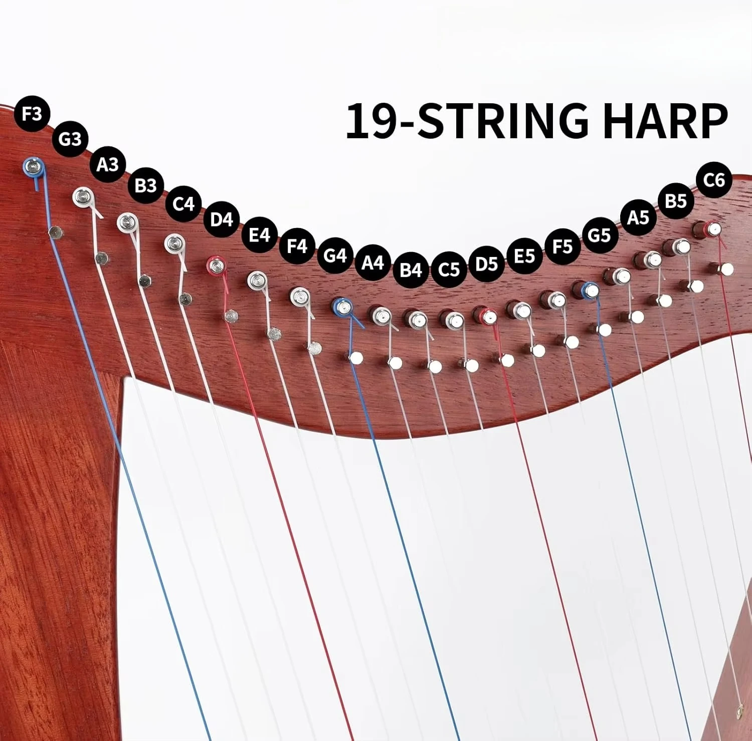 Electric Mahogany Harp 19 Strings Tuning Wrench Instruction Manual Audio Cable-Complete Accessories for Beginners