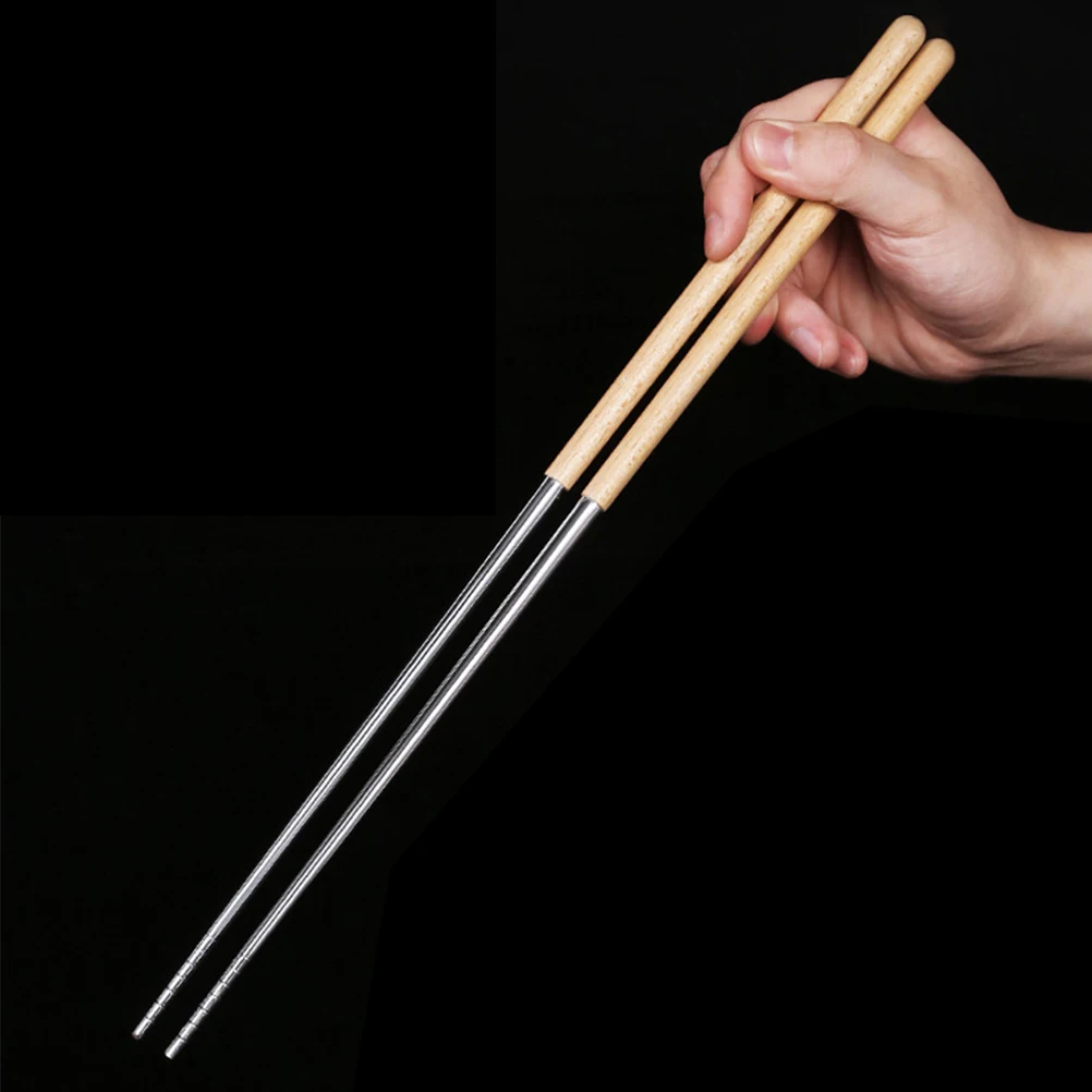 

2pcs 2 Pairs Extended Hot Pot Chopsticks Cooking Long Serving Wood Extra Stainless Steel Reusable BBQ Pasta Noodle Beef Fry
