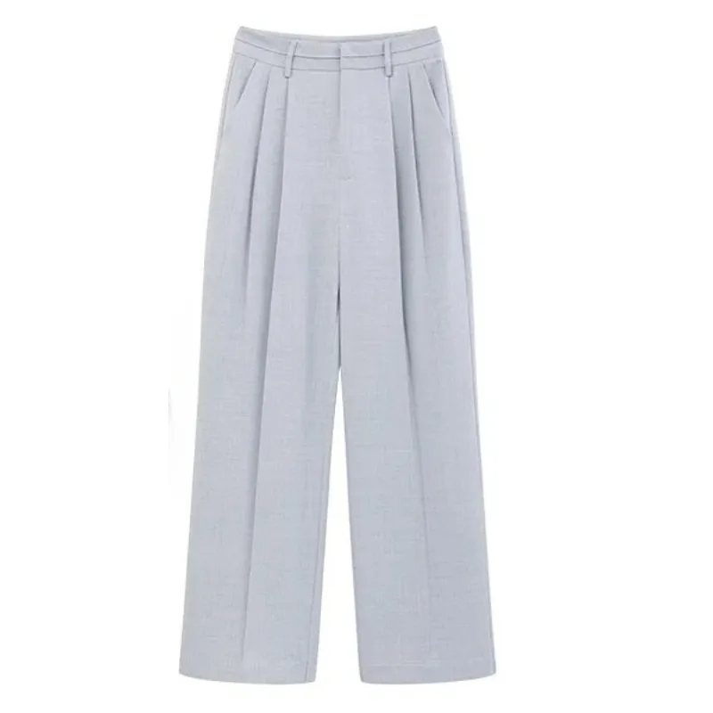 Elegant High-Waist Suit Pants for Women Lady Loose Straight Trousers Chic Commuter Style Relaxed Fit Spring Office Daily Wear