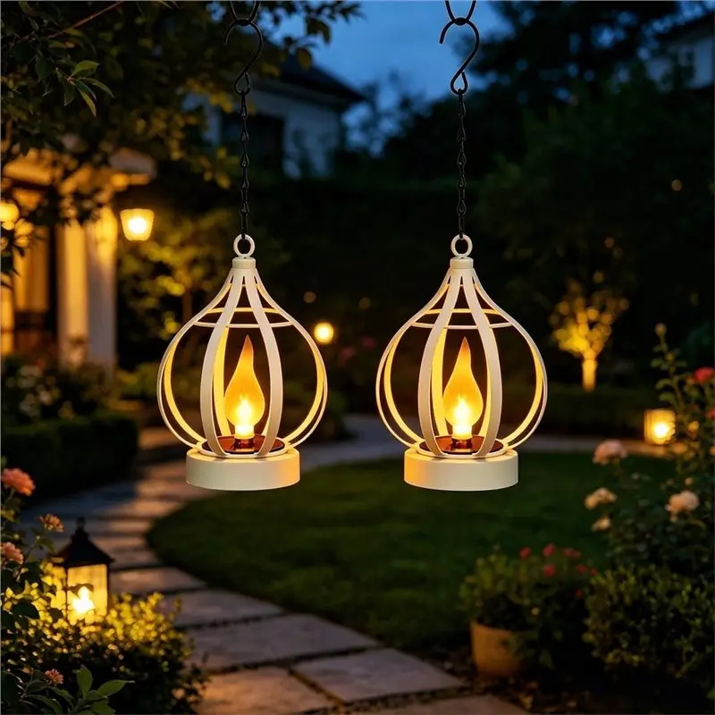 ABLN-Metal Flame Lamp Solar Powered Outdoor Hanging Projection Light For Garden Courtyard Atmosphere Lantern Decorations