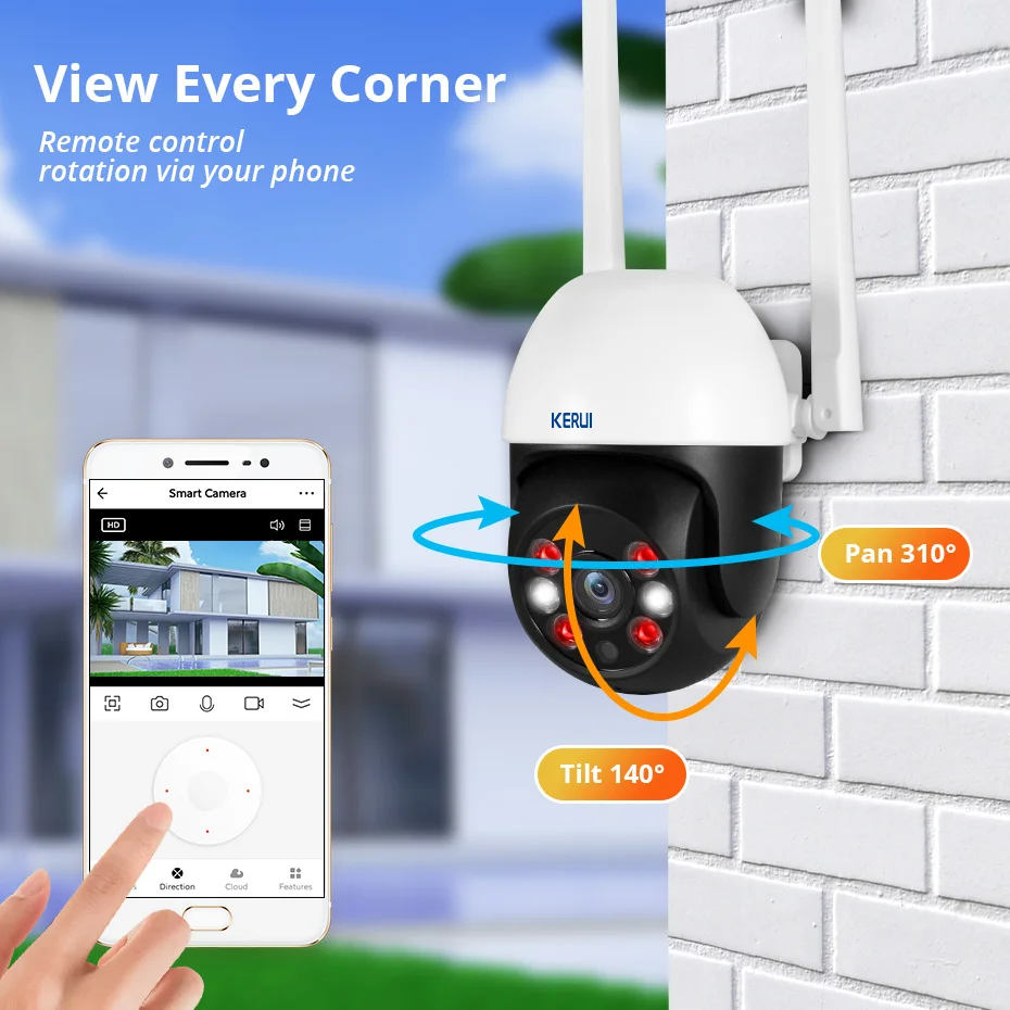 Caméra PTZ KERUI 5MP WiFi IP sans fil compatible Tuya Smart pour la sécurité extérieure domestique, caméra de surveillance vidéo CCTV avec détection de mouvement