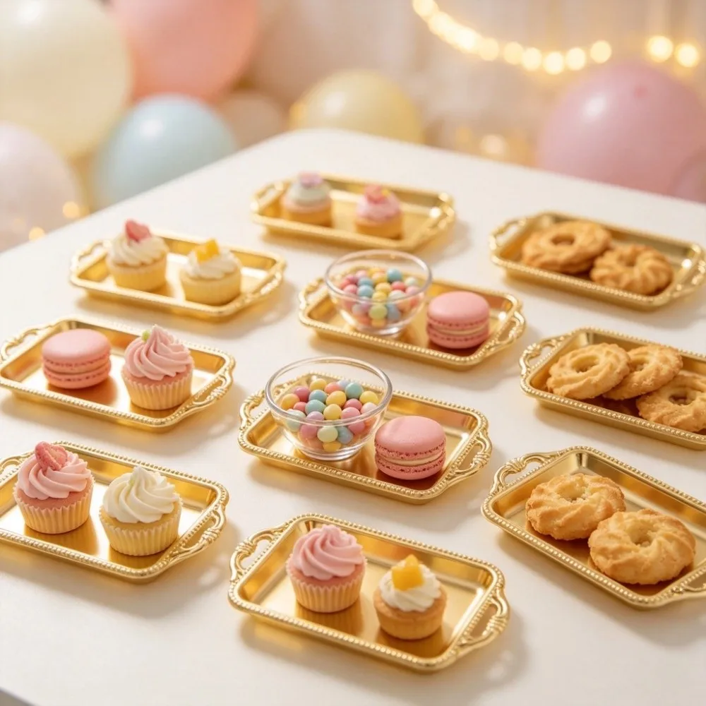 5pcs 10 Pieces Set Storage Mini Tray Gold Silver Color Rectangular Shape Jewelry Display Tray Plastic Material Mini Size