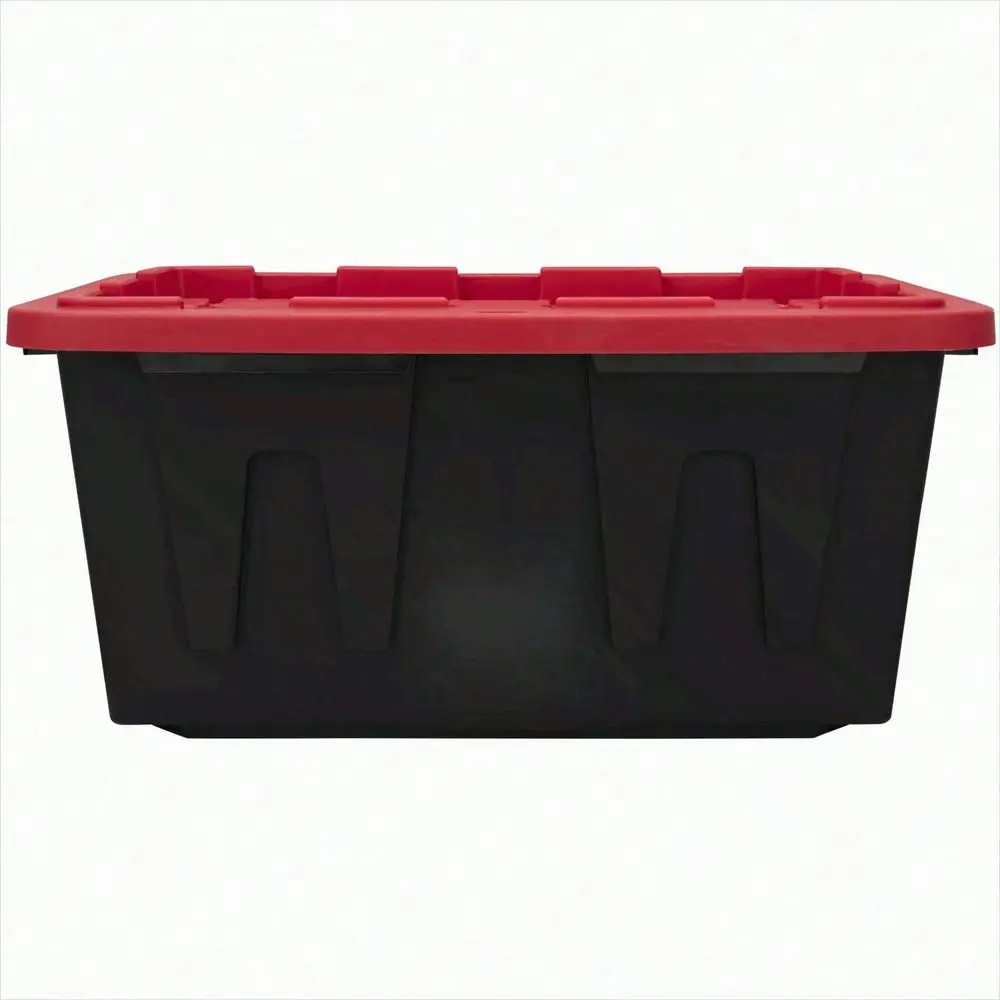 

Of 4 27 Gallon Large Storage Bin With Snap Lid, Black And Red, Heavy Duty Plastic Storage Container