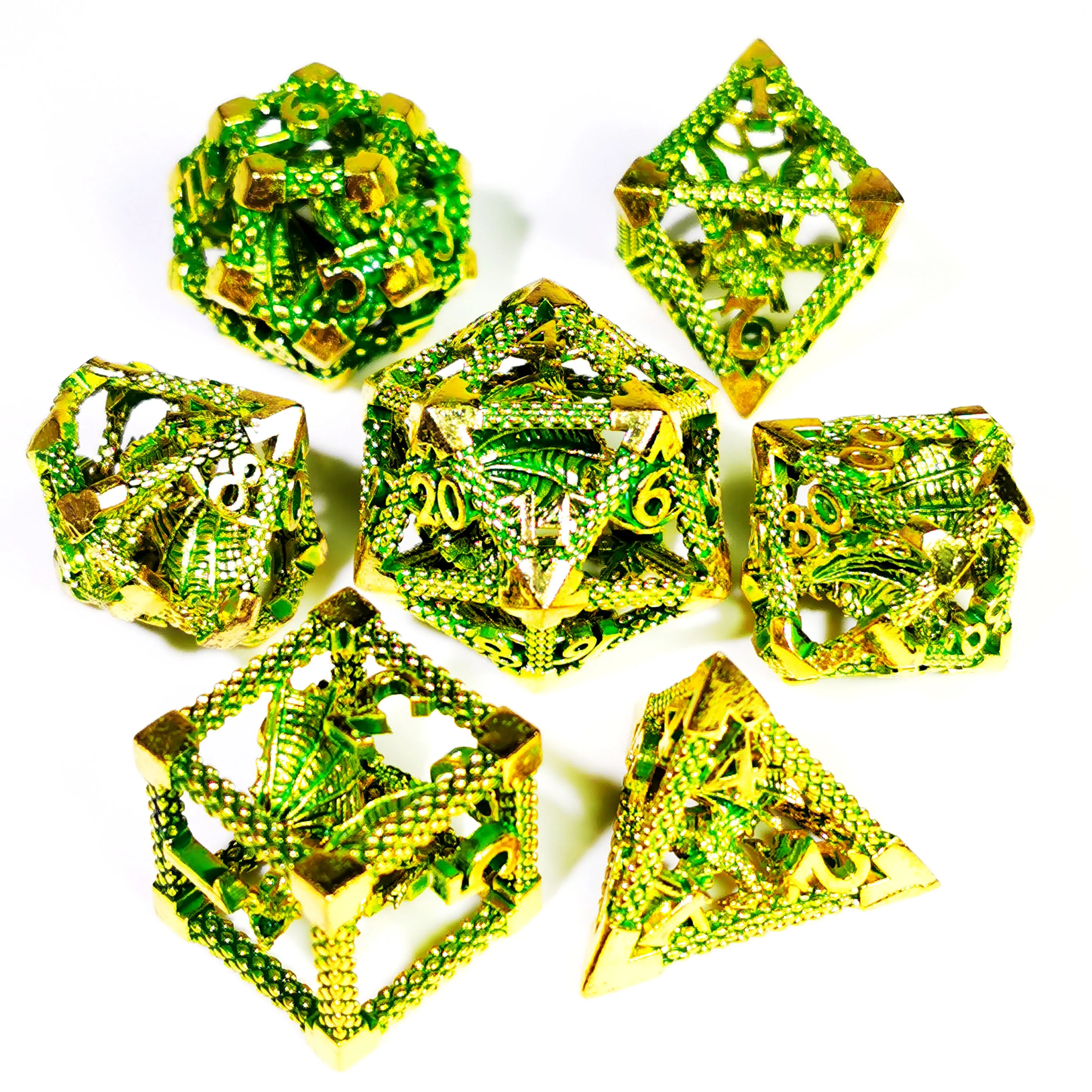 

DnD Metal Dice Set - Dragon Hollow Design 7pc Green Zinc Alloy Dice for D&D, Dungeons and Dragons RPG Games