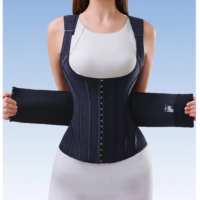 

Корректирующее белье Dimmkof, жилет, тренажер для талии, топ с открытой грудью, повышающий изгибы, регулируемые компрессионные ремни, разглаживание спины, стальное косточка