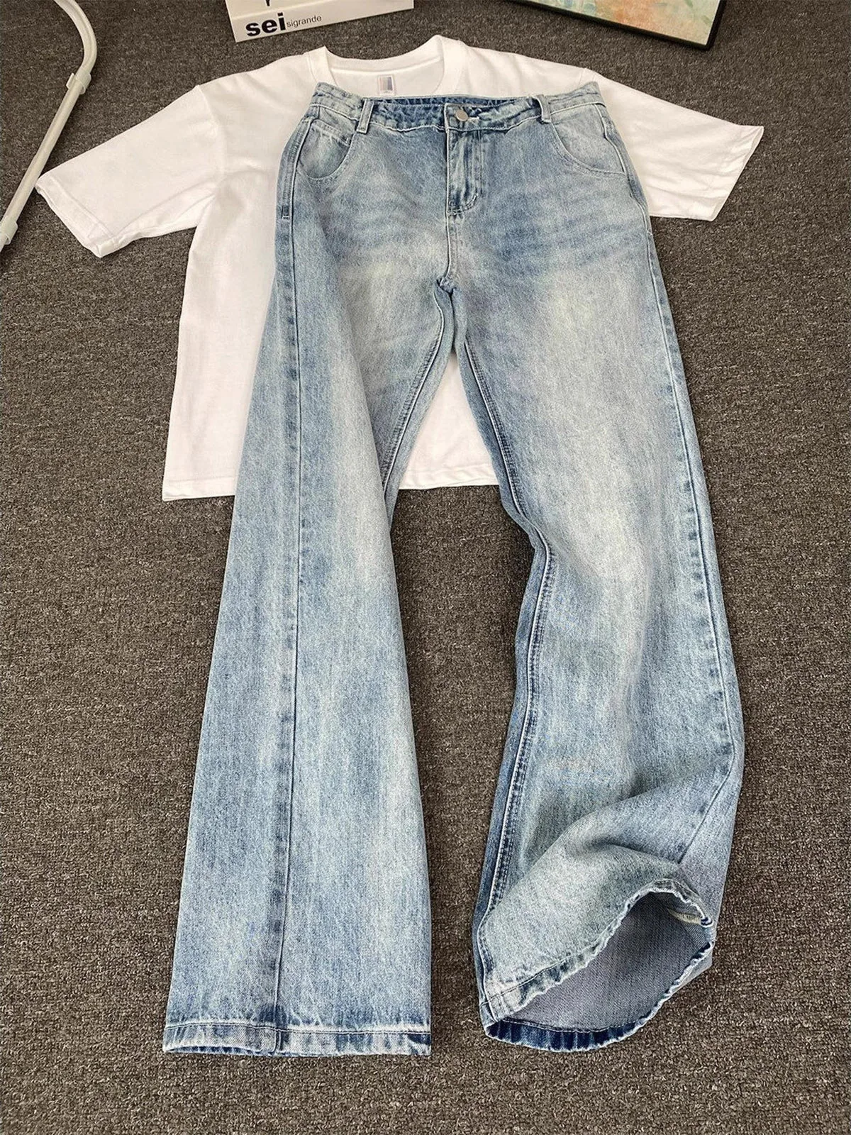 

Slim Fit Straight Leg Blue Jeans Men's Thin American High Street Sle mid Waist Elevate Straight Tube Pants Casual Jeans