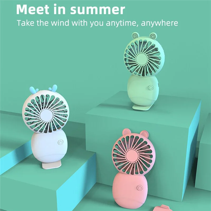 Mini ventilador elétrico portátil, rosa, bolso pequeno, desenhos animados, à mão, ao ar livre, verão