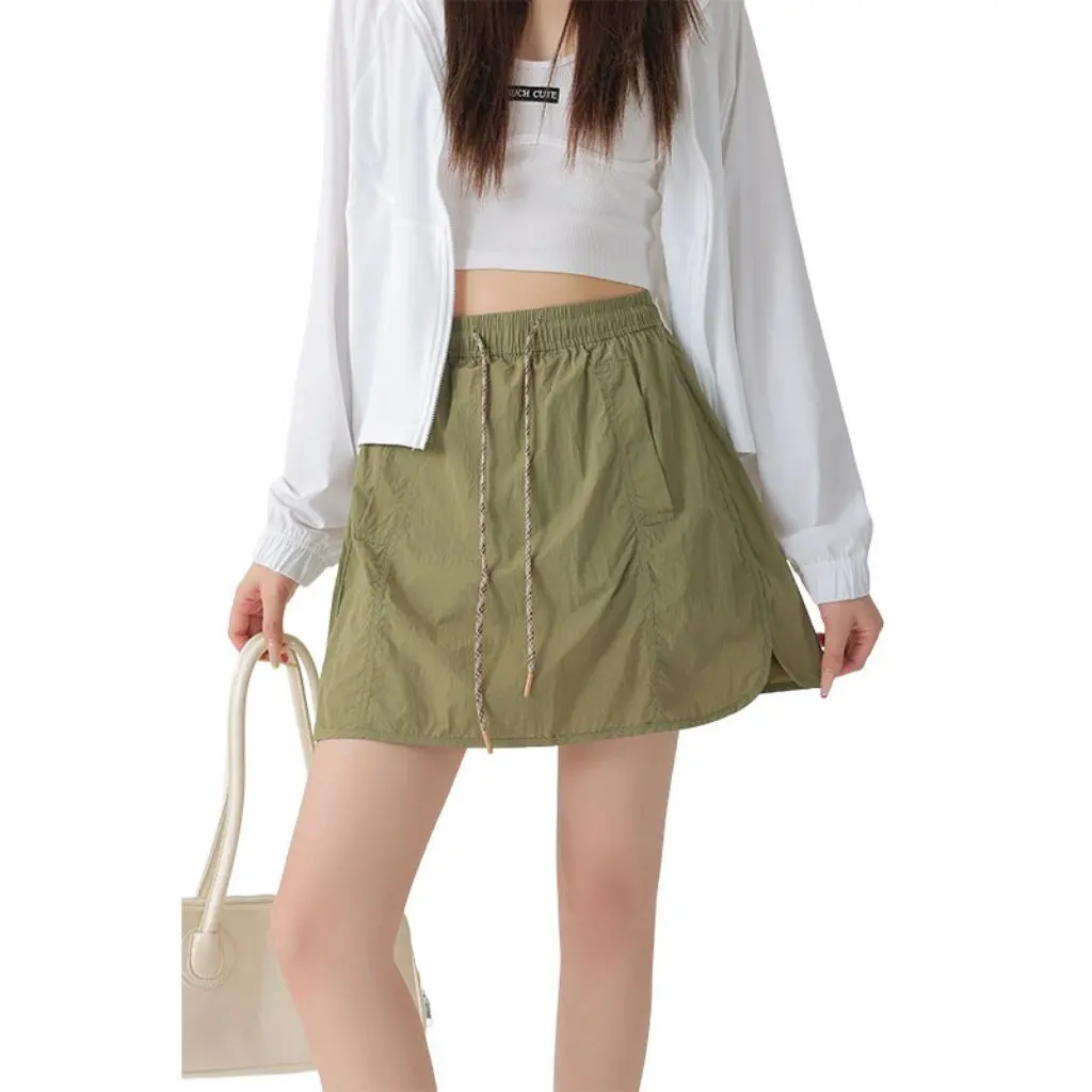 

New Women's Workwear Skirt Pants Summer Ice Silk Elastic Waist A-Line Shorts Loose Short Skirt Design
