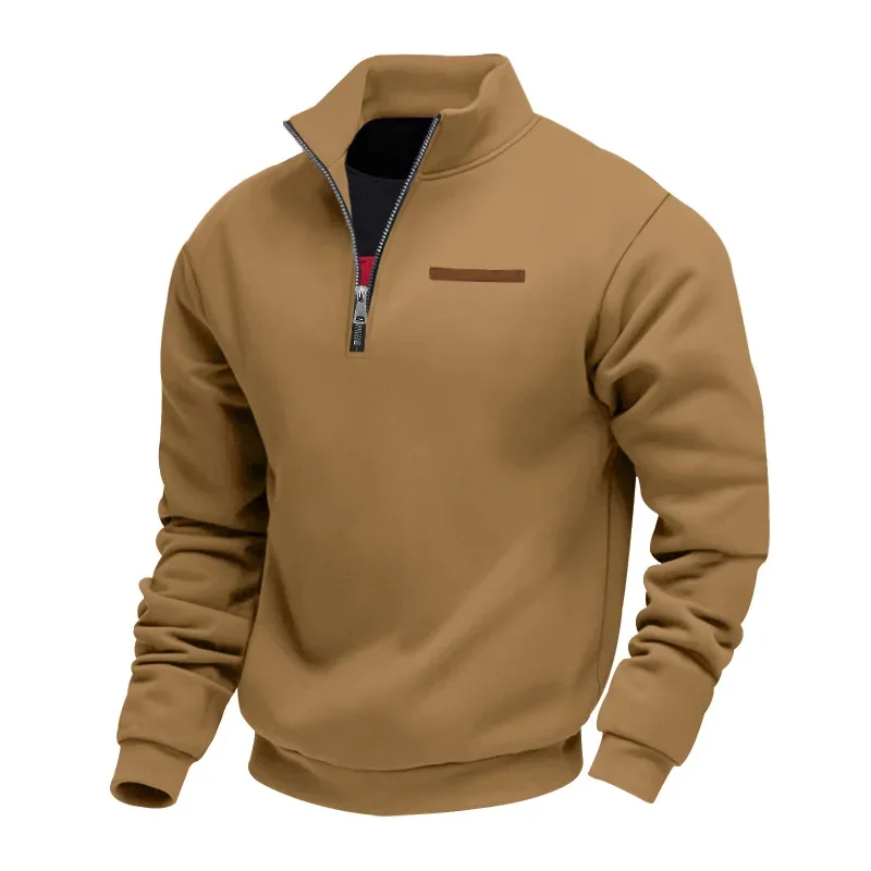 Felpa da uomo a maniche lunghe in pile pesante autunno/inverno americano Felpa da uomo con mezza cerniera allentata con colletto alla coreana