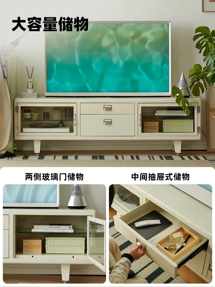 Japanese retro TV cabinet floor-to-ceiling living room household small apartment simple storage metal glass cabinet
