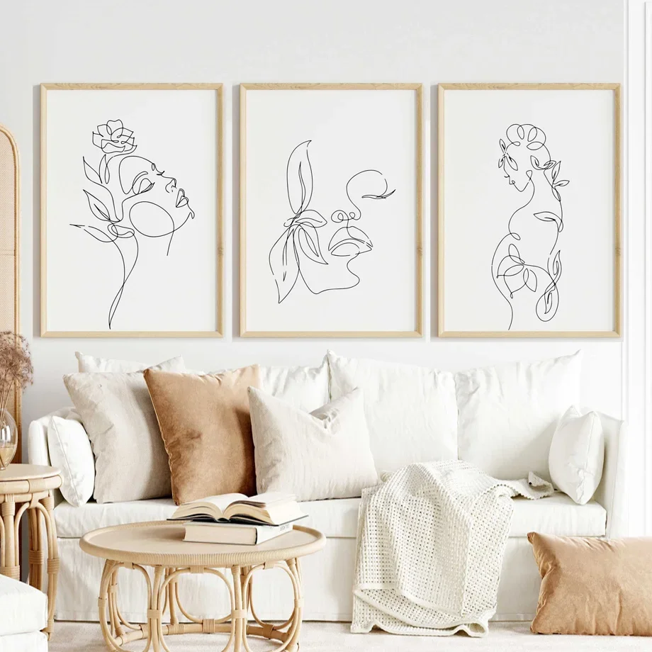 خطوط مجردة للنساء على شكل زهرة بسيطة فن جداري ، لوحة قماشية ، ملصق ، صور مطبوعة ، ديكور داخلي ، غرفة معيشة #3