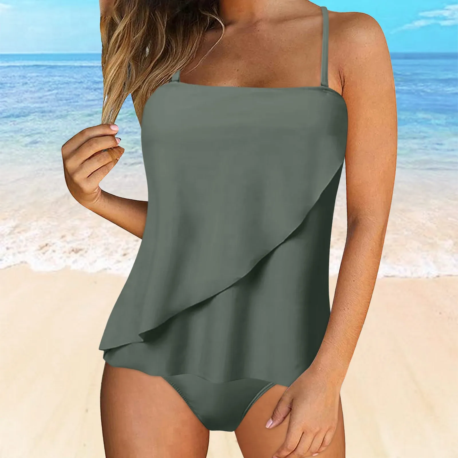 

Соблазнительный комплект бикини с рюшами, съемные нагрудные подкладки, съемные плечевые лямки