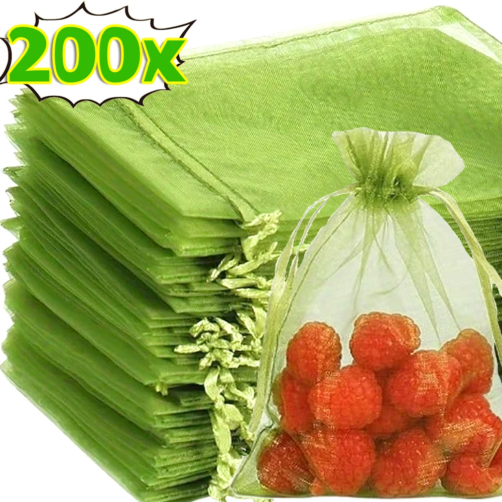 

10/200 шт. сетчатые сумки для защиты фруктов со шнурком для выращивания растений, борьба с вредителями, сетчатая сумка против птиц, чехол для овощей, клубники, винограда