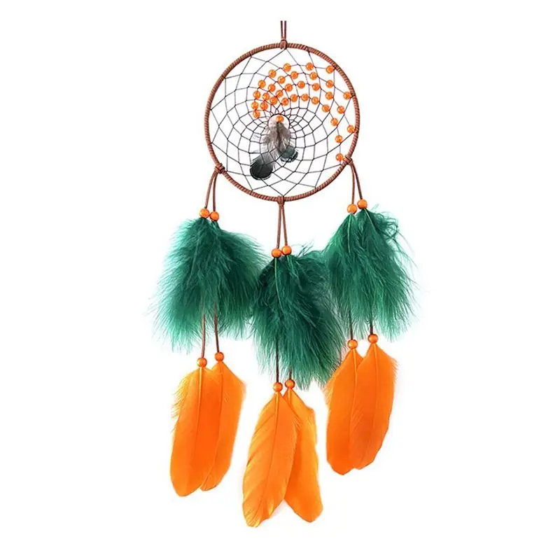 LICE-Dream Catcher Dreamcatcher-Orange Warmes Herbst-Dreamcatcher mit Gänsefeder und Truthahnfeder, handgefertigt für die Dekoration von Zuhause und Schlafzimmer, langlebig