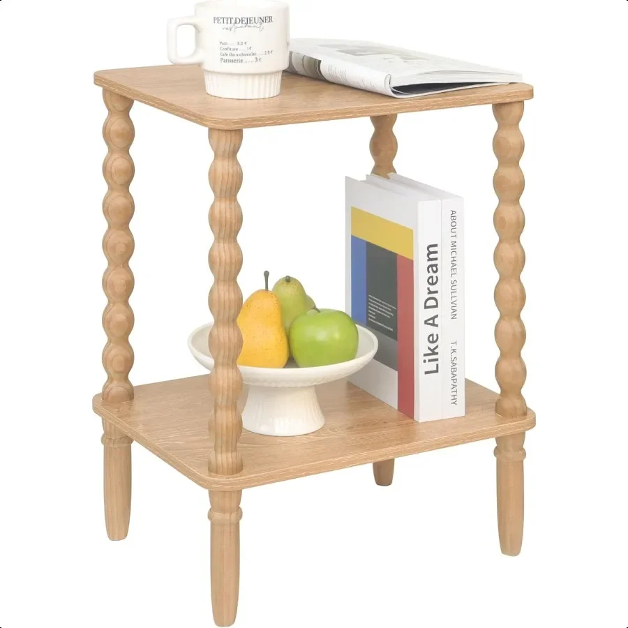Small End Table Couch Side Table with 2Tier Storage Shelf Wood Coffee Table for Bedroom Living Room Small Spaces Rustic Walnut