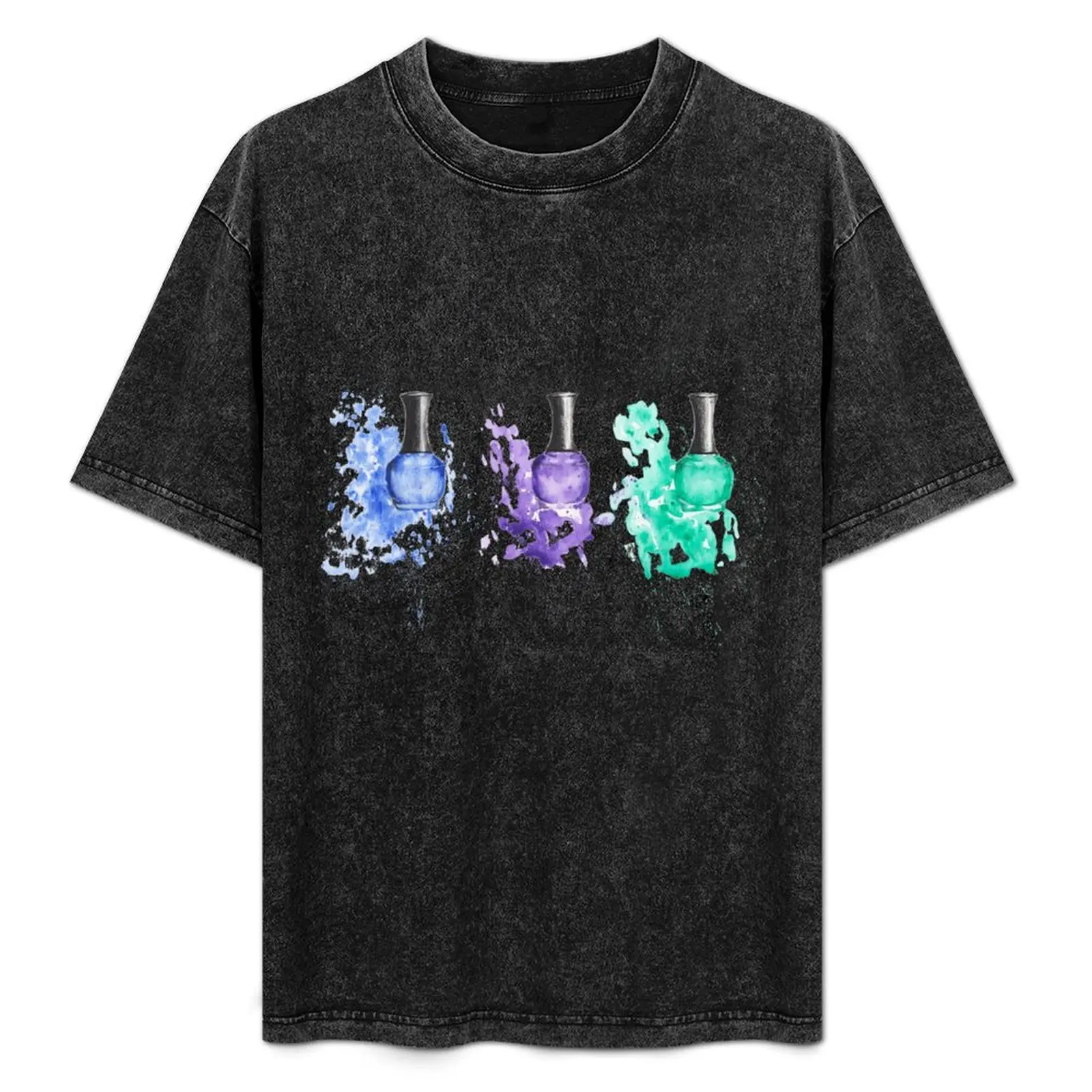 

Watercolor Nail Polish Painting, Blue Purple and Green Nail Polish T-Shirt Big Size Short Sleeve Tee for Men