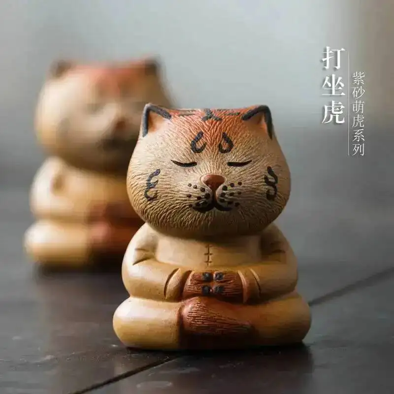 Zisha Tea Pet Tiger Meditating Tiger Handmade Cute Tiger Knocking Hair Ornament Cultivated Tea Play Decoration Tea Чаепитие