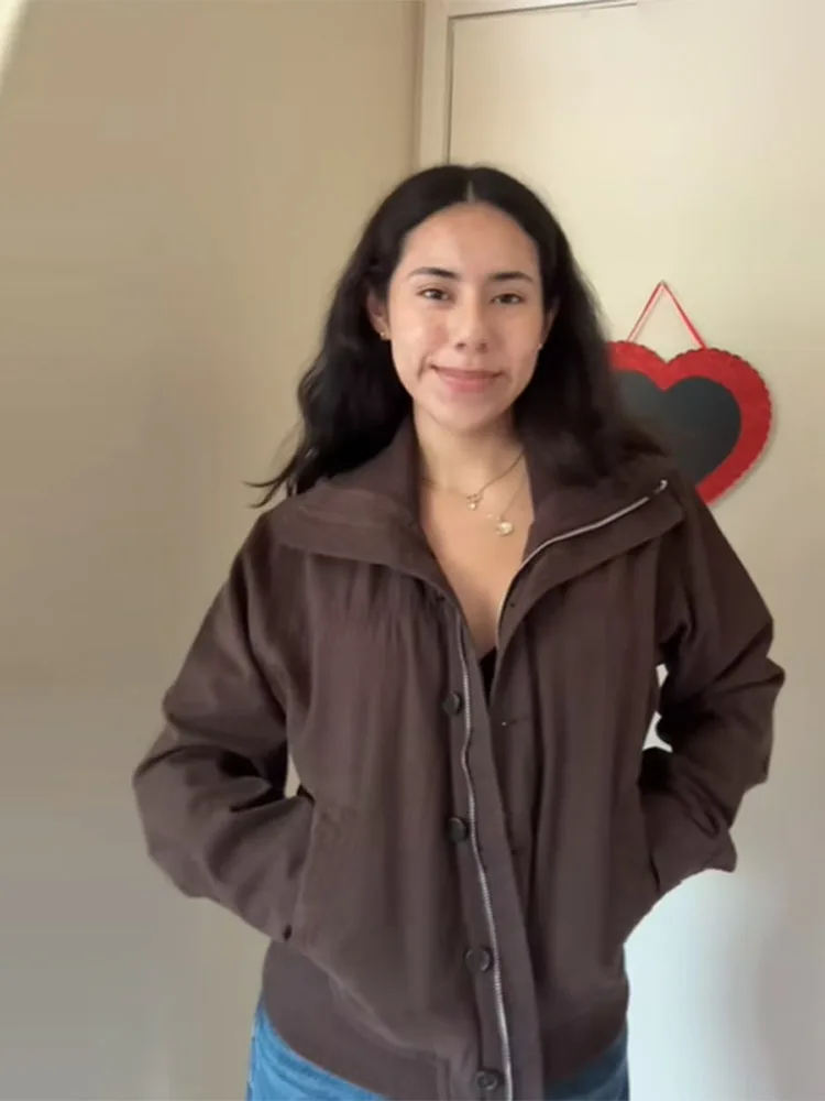 

Новинка 2023 года, осенние куртки, женские шикарные элегантные пальто с высоким воротником, осенние теплые женские куртки, уличная модная молодежная верхняя одежда, пальто