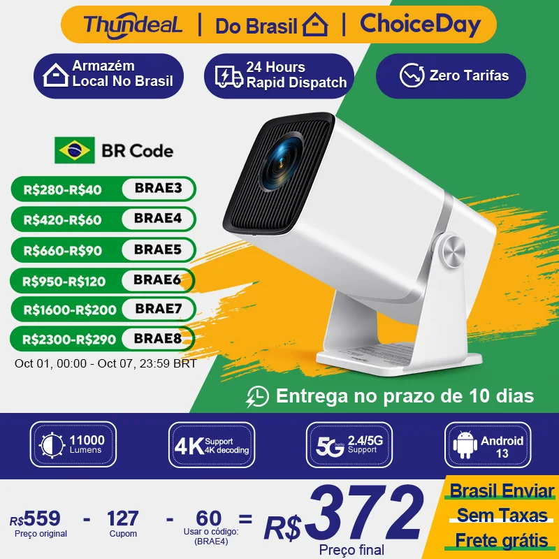 ThundeaL 4K Projetor Full HD FHD TD80W Android WiFi 3D Home Theater TD80 Projetor de feixe portátil Reunião de vídeo Filme PK HY320 HY320W HY300 HY300W Projetor