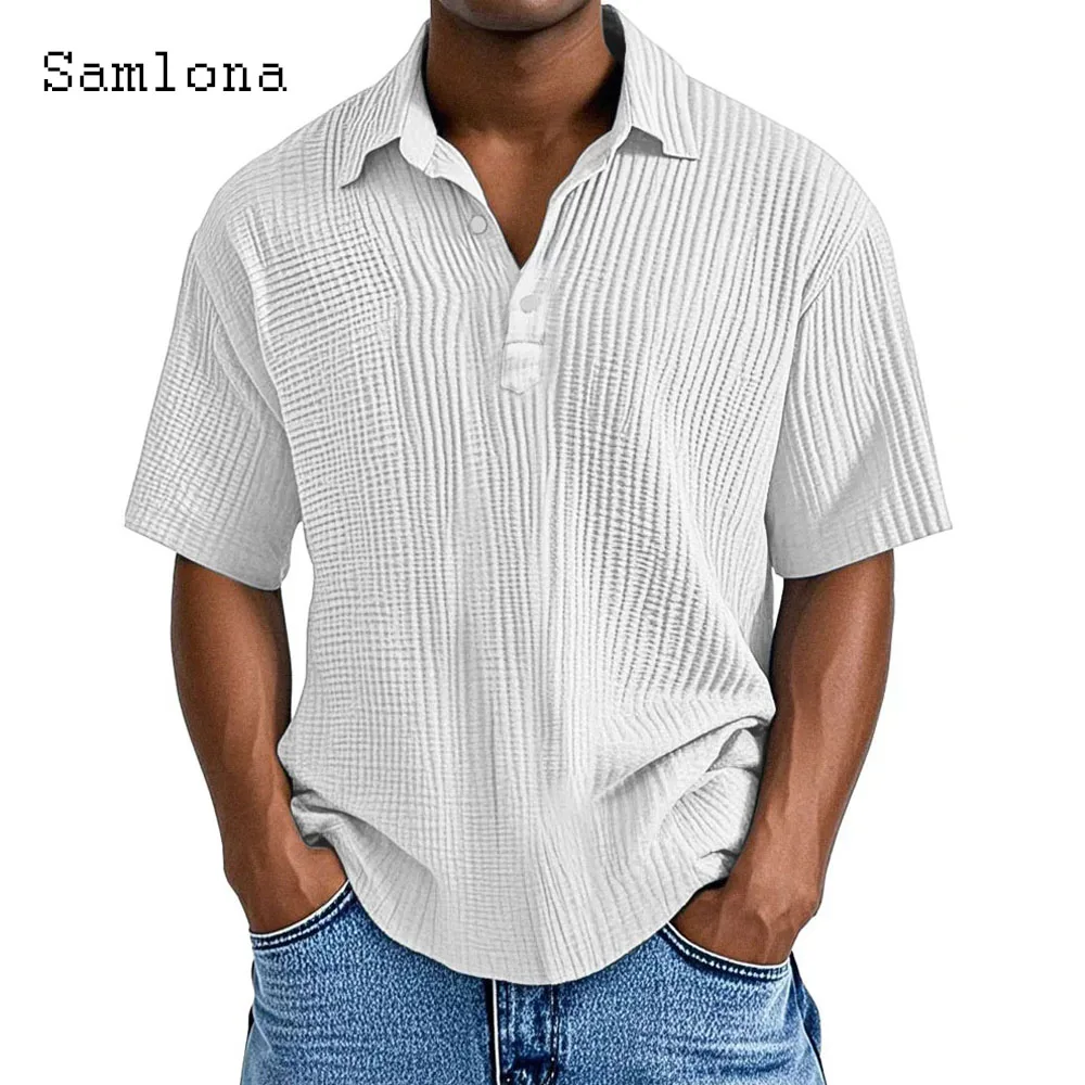 

2025 Europe Casual Board Shirts Lepal Collar Knitted Shirt blusas Men Short Sleeve Blouse Plus Size Mens Basic Top Pullovers New