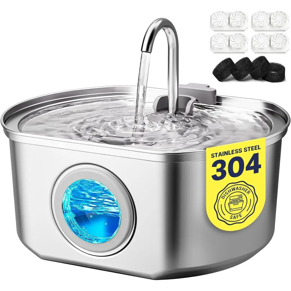 

Cat Water Fountain Stainless Steel: 108oz/3.2L Drinking Fountain for Pets - Automatic Pet Watering Dispenser Bowl - Pet Feeding