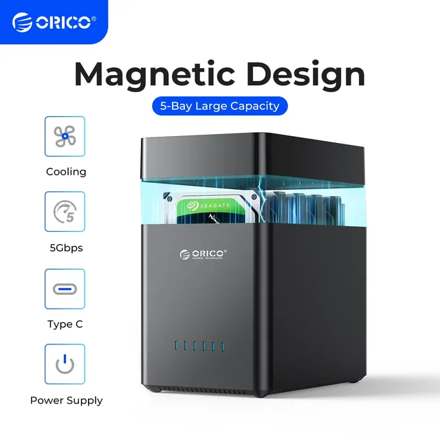 ORICO DS Series 5-miejscowa 3,5-calowa obudowa dysku twardego USB Magnetyczna obudowa dysku twardego SATA na USB3.0/Type-C do wydobywania Altcoins
