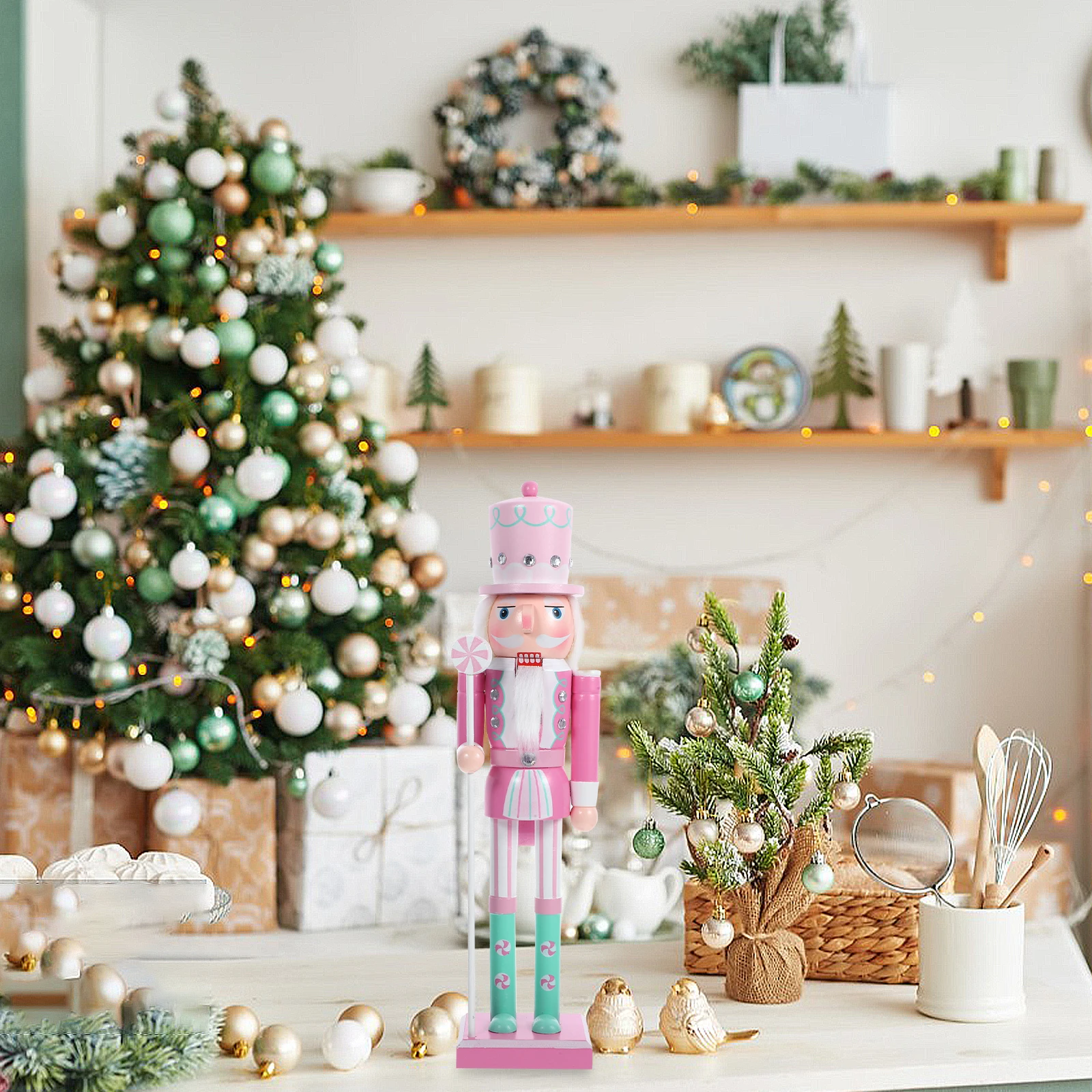 

Christmas Wooden Figure Small Craft Ornament Holiday Home Decoration Xmas Party Supplies Nutcracker Soldier Decor Desktop Wood