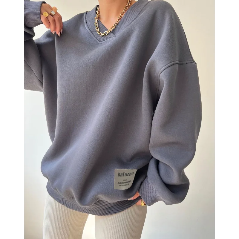 

Свободный свитшот с v-образным вырезом и длинными рукавами, универсальный свитшот, женский пуловер, топ