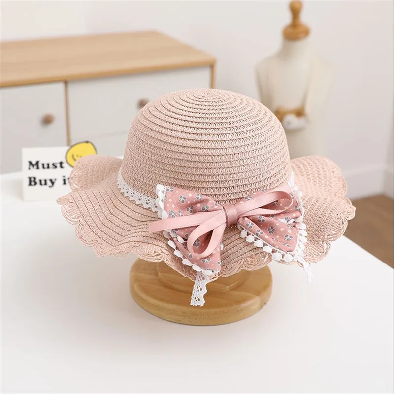 Spring and Summer Outings for Kids Cute Big Bow Princess Fashion Lace Simple Everything Girl Sun Shade Fisherman Hat