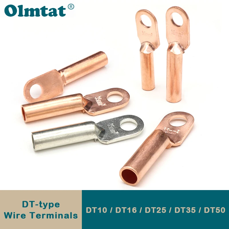 

5pcs/lot DT-10 DT-16 DT-25 DT-35 DT-50 Wire Terminal Copper Crimp Splice Block Bare Bolt Hole Nose Tube LUG Cable Connector