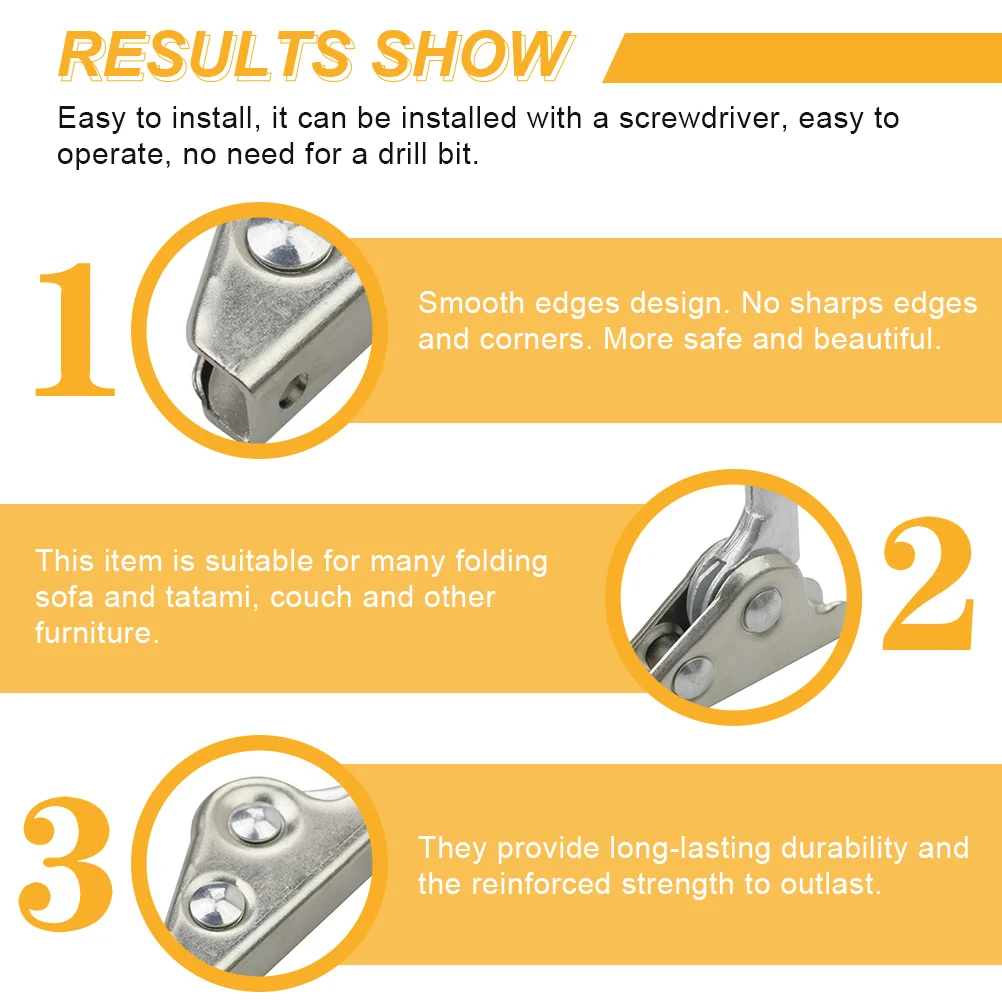 

2pcs Folding Sofa Hinge Steel Rust-Proof Durable Smooth Edge Easy Install Screwdriver Use Support Hinge For Tatami Couch