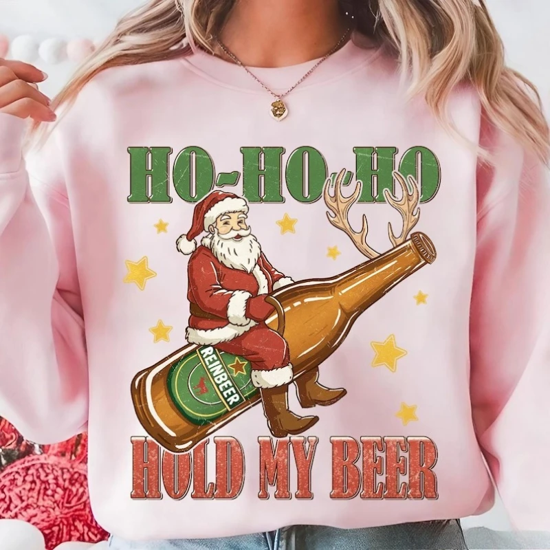 Engraçado natal santa bebendo ho ho segurar minha cerveja design reinbeer feriado gráfico cerveja png festivo beber combinando hoodies