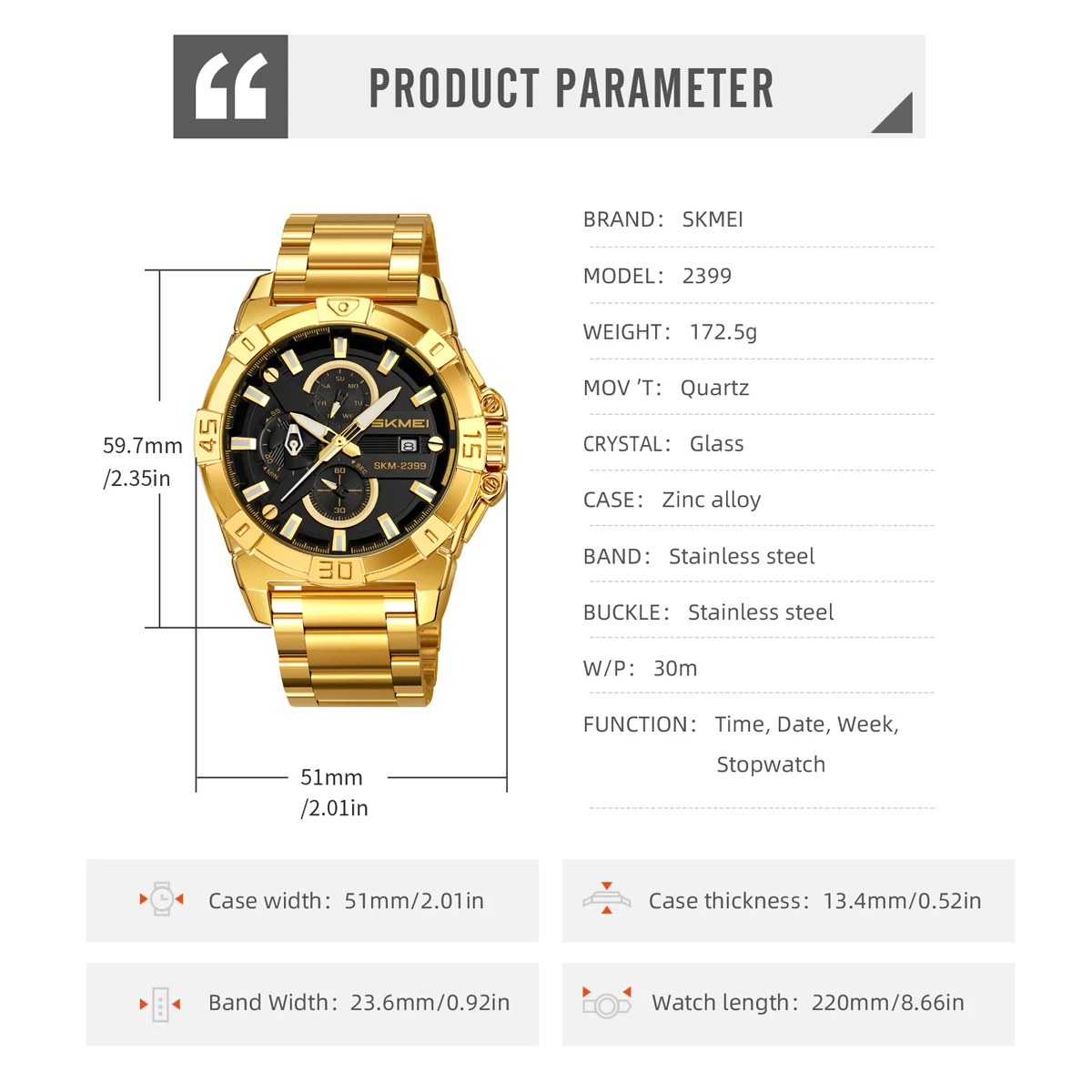 ساعة توقيت مقاومة للماء من SKMEI، ساعة كوارتز لتاريخ الأسبوع للرجال والنساء، ساعة يد عصرية للأعمال الكلاسيكية بشريط من الفولاذ المقاوم للصدأ