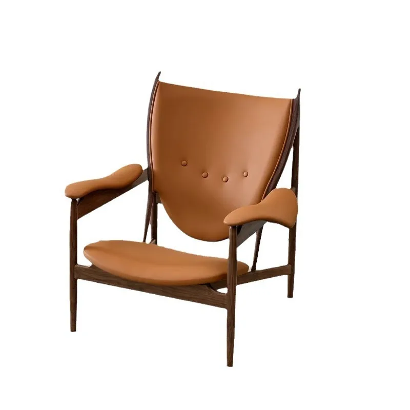 

Nordic solid wood name medieval leisure chair black walnut single leather