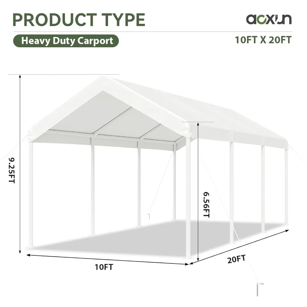 10x20 Heavy Duty Carport Canopy Portable Garage Shed with Tarp Wind & Tear Resistant Outdoor Shelter, Custom
