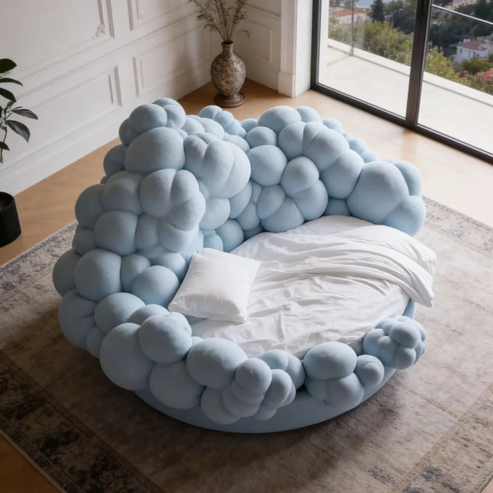 Z*-Minimalist Round Sofa Bed Creative Round Fabric Futon Frame Puffy Design Loveseat Elegant Lounge Couch Villa^