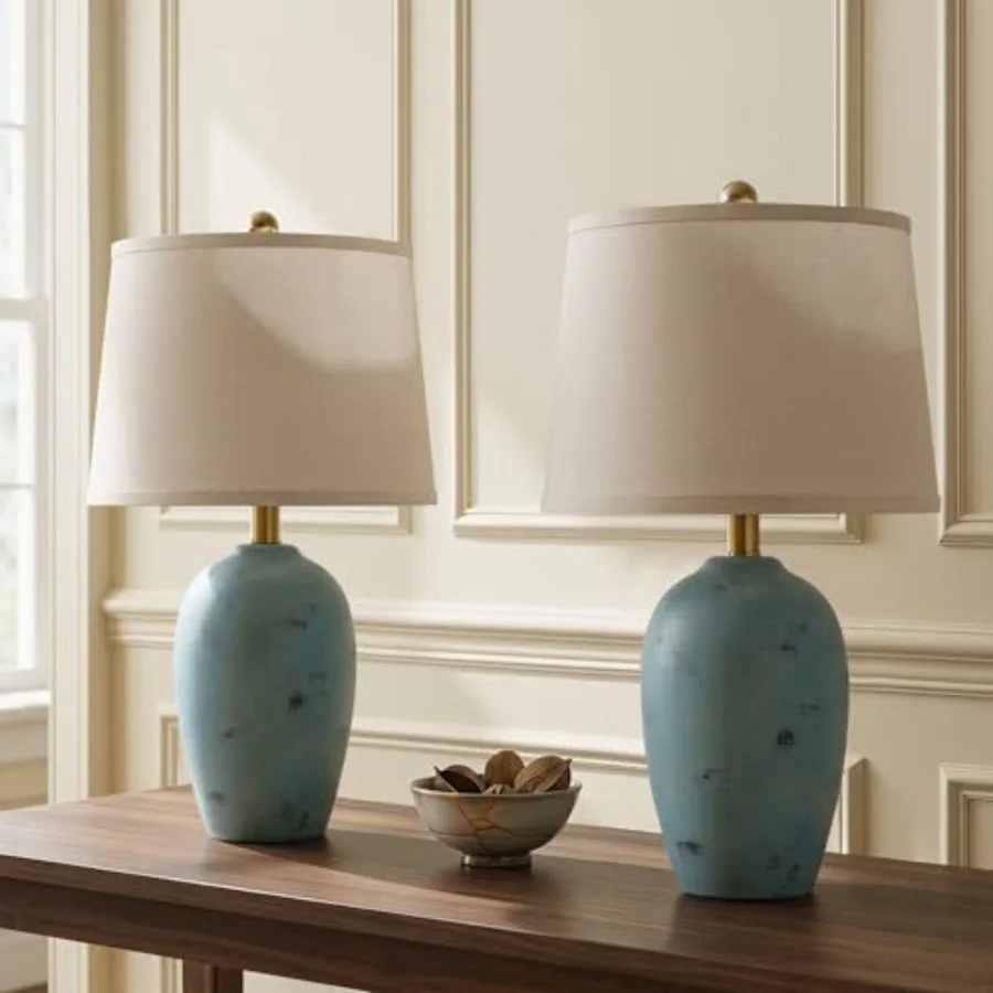 

21'' Set of 2 Coastal Small Ceramic Lamps for Bedroom, Traditional Nightstand Bedside Desk Table Lamp for Living Room Office Do